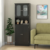 Mueble de almacenamiento para baño de 164 cm de altura con puertas de vidrio esmerilado y estantes
