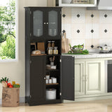 Mueble de almacenamiento para baño de 164 cm de altura con puertas de vidrio esmerilado y estantes