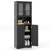 Mueble de almacenamiento para baño de 164 cm de altura con puertas de vidrio esmerilado y estantes