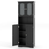 Mueble de almacenamiento para baño de 164 cm de altura con puertas de vidrio esmerilado y estantes
