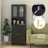 Mueble de almacenamiento para baño de 164 cm de altura con puertas de vidrio esmerilado y estantes