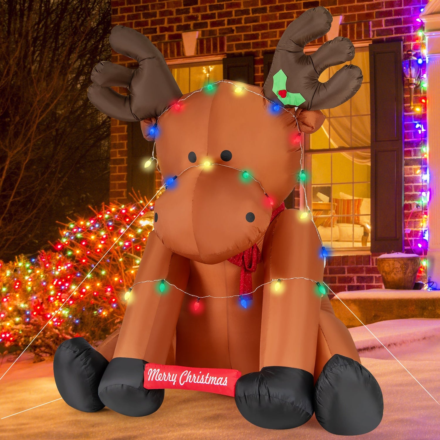 Reno Inflable de Navidad de 8.5 Pies de Alto con 24 Luces LED de Cadena
