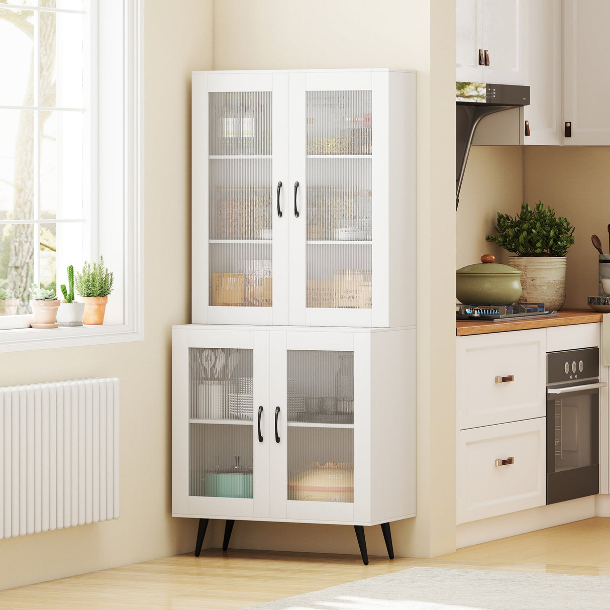 Alacena de cocina alta de 70.5 pulgadas con 4 puertas transparentes