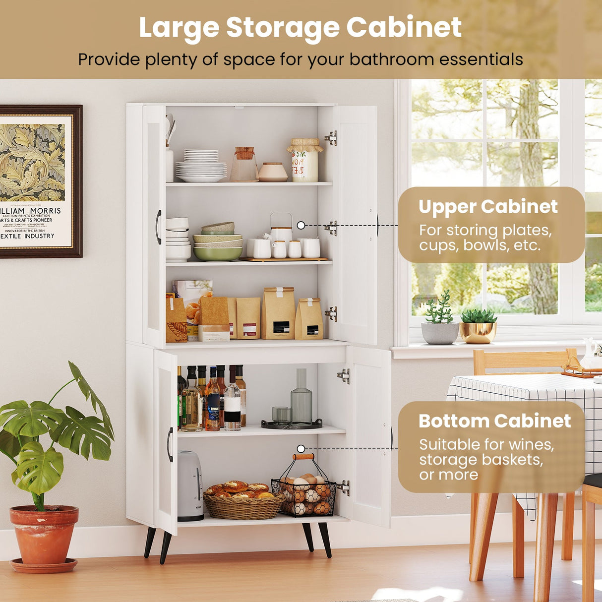 Alacena de cocina alta de 70.5 pulgadas con 4 puertas transparentes