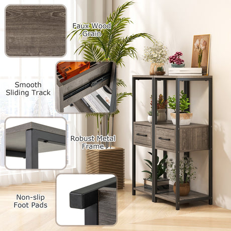 Soporte de Metal Alto de 3 Niveles con Cajón para Plantas, para Balcón y Oficina - Gris