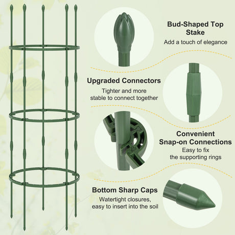 Enrejado de Jardín de 3 Unidades, Soportes para Plantas de 101 cm de Alto con Clips y Ataduras