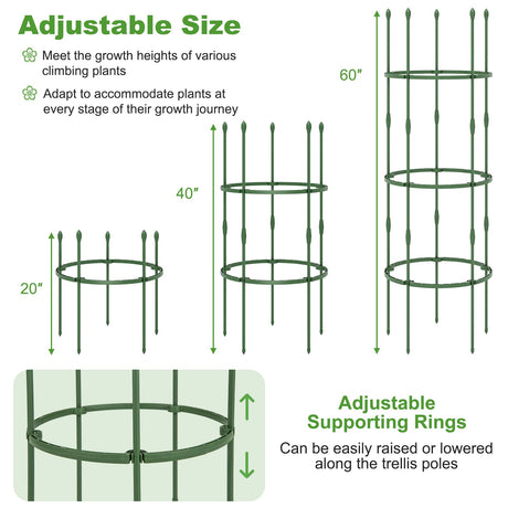 Enrejado de Jardín de 3 Unidades, Soportes para Plantas de 101 cm de Alto con Clips y Ataduras