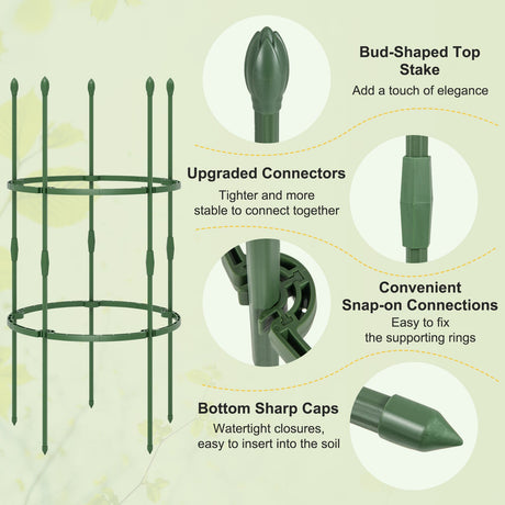 Enrejado de Jardín de 3 Unidades, Soportes para Plantas de 101 cm de Alto con Clips y Ataduras