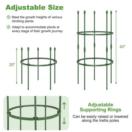 Enrejado de Jardín de 3 Unidades, Soportes para Plantas de 101 cm de Alto con Clips y Ataduras