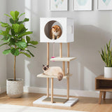Rascador alto de madera para gatos con 2 tablas de cartón corrugado - Blanco