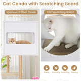 Rascador alto de madera para gatos con 2 tablas de cartón corrugado - Blanco