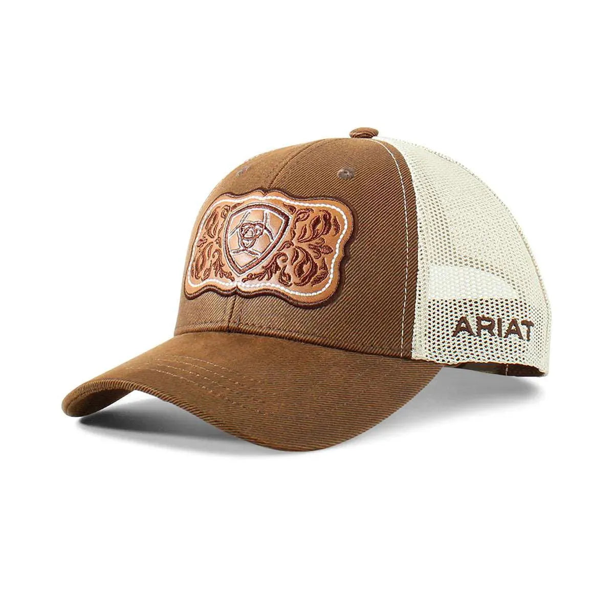 ARIAT Logotipo Floral (Marrón/Canela) - Gorra de camionero para mujer