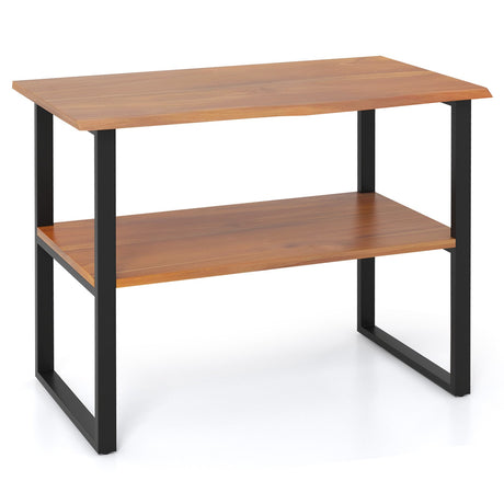 Mesa auxiliar de teca de 2 niveles para sofá, sala de estar, pasillo, lavadero