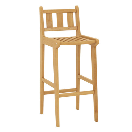Silla de bar de madera de teca de 30 pulgadas con reposapiés y respaldo para jardín junto a la piscina
