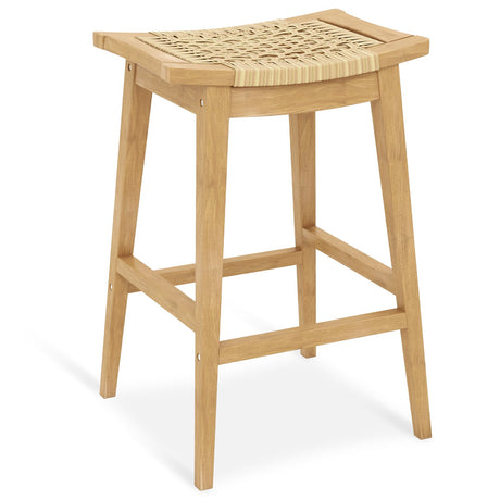Taburete de bar de ratán para patio de 29 pulgadas con reposapiés y asiento de silla de montar