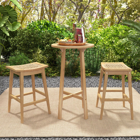 Taburete de bar de ratán para patio de 29 pulgadas con reposapiés y asiento de silla de montar