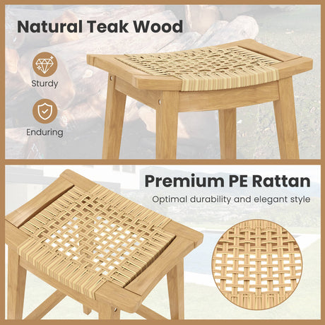 Taburete de bar de ratán para patio de 29 pulgadas con reposapiés y asiento de silla de montar
