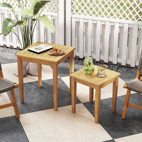Mesa nido de teca para patio exterior, diseño que ahorra espacio, 2 piezas