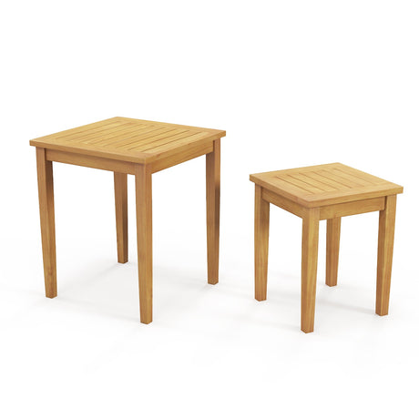 Mesa nido de teca para patio exterior, diseño que ahorra espacio, 2 piezas