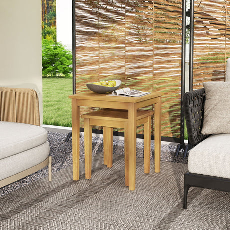 Mesa nido de teca para patio exterior, diseño que ahorra espacio, 2 piezas