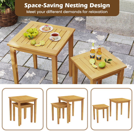 Mesa nido de teca para patio exterior, diseño que ahorra espacio, 2 piezas