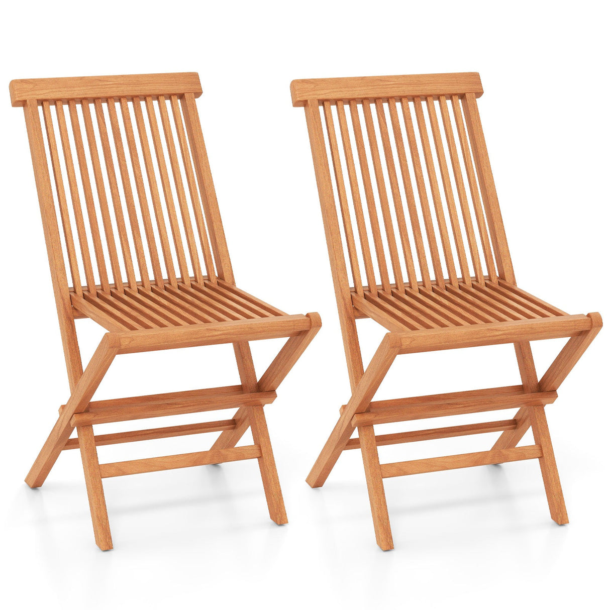 Juego de 2 sillas de patio de madera de teca con respaldo alto y asiento de listones