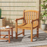 Silla de Comedor de Madera de Teca para Patio con Respaldo de Listones y Patas Sólidas