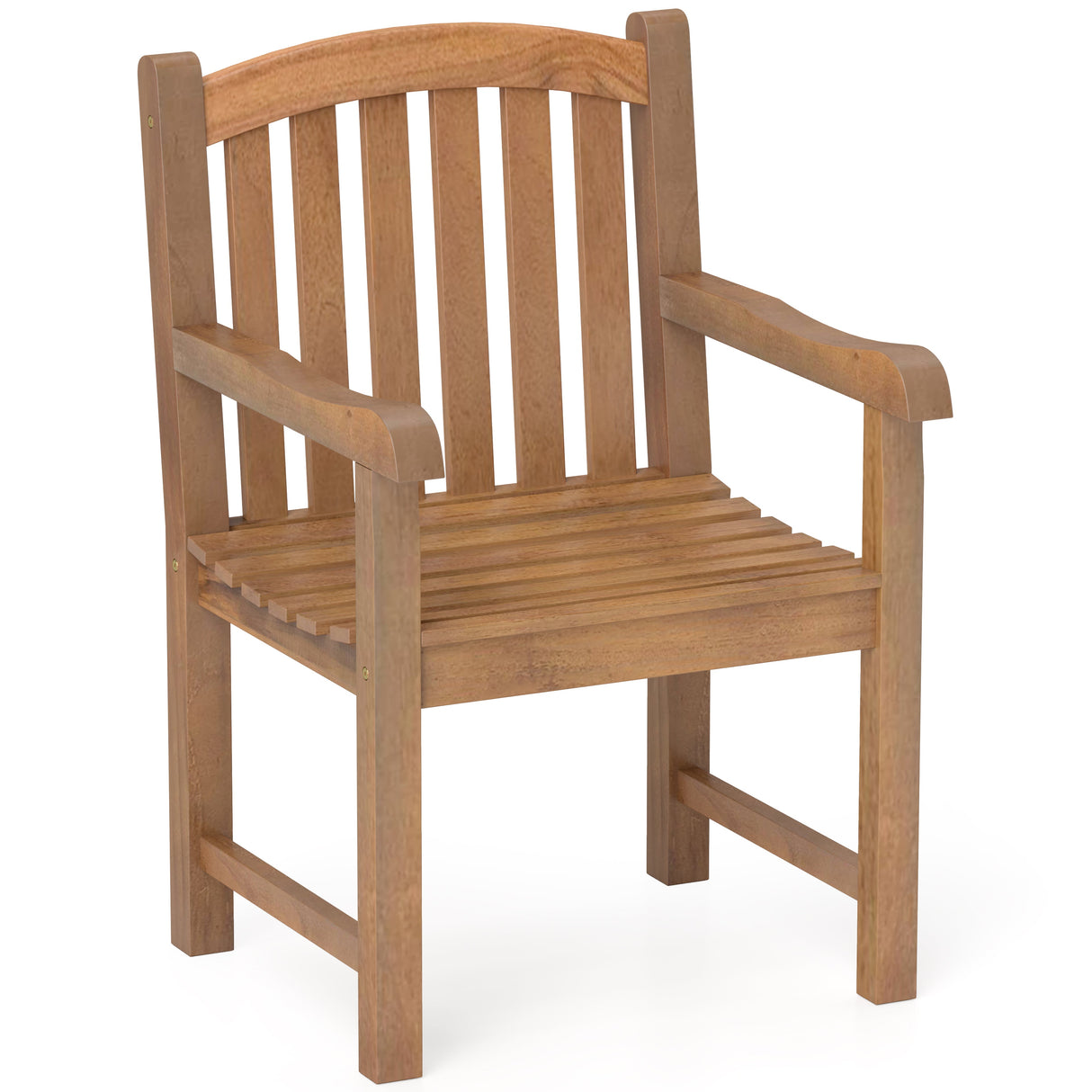 Silla de Comedor de Madera de Teca para Patio con Respaldo de Listones y Patas Sólidas