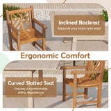 Teak Wood Patio Dining Chair with Slatted Seat Cross-Rhombus Backrest and Solid Legs