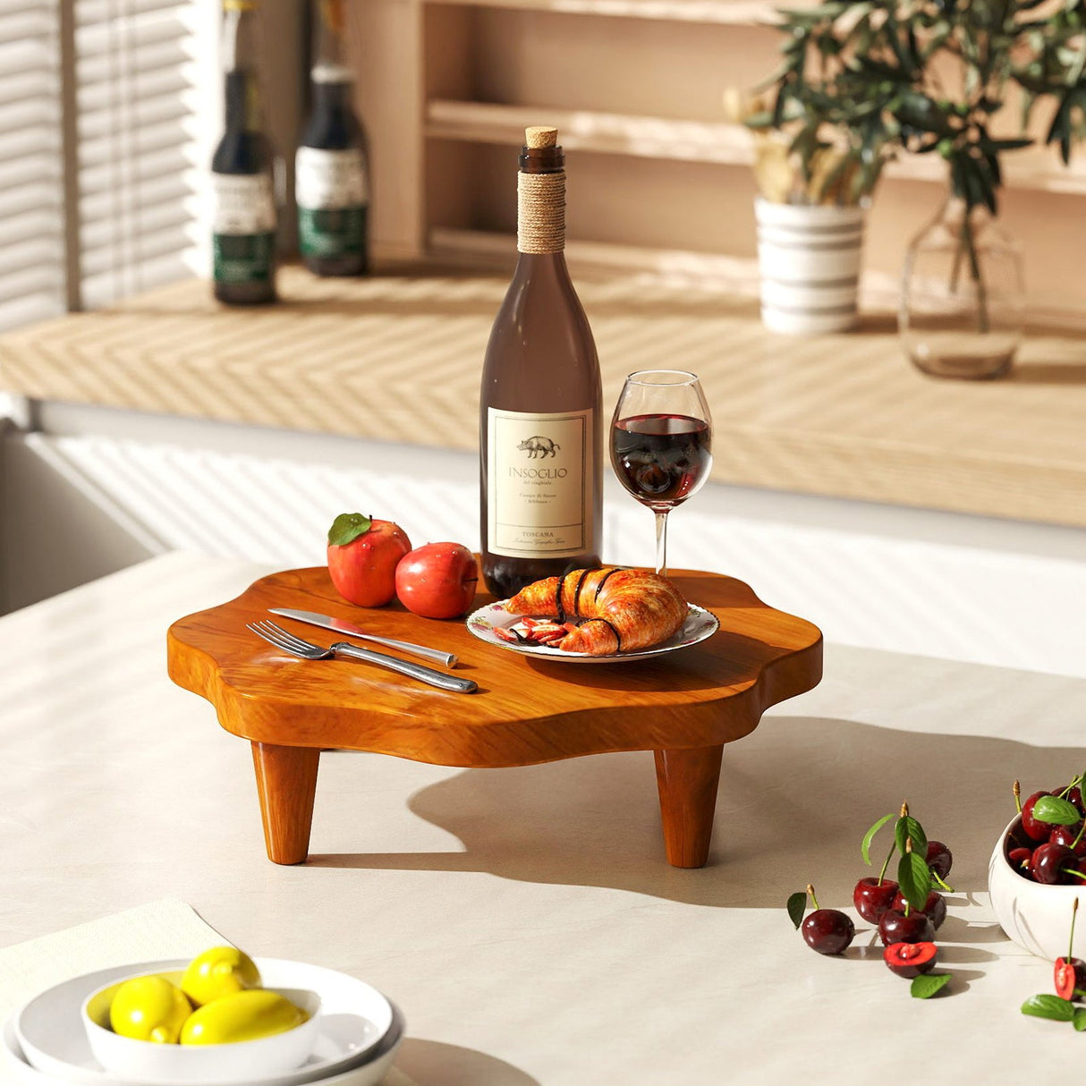 Soporte de pedestal de madera de teca de 16" para aromas y aperitivos