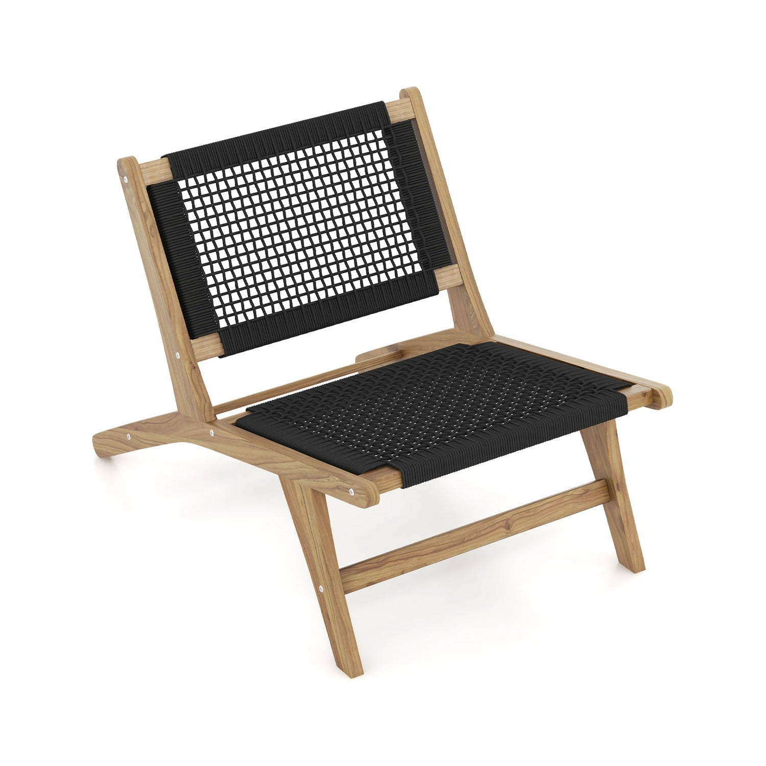 Silla de Teca de Interior o Exterior con Asiento y Respaldo de Cuerda Trenzada a Mano
