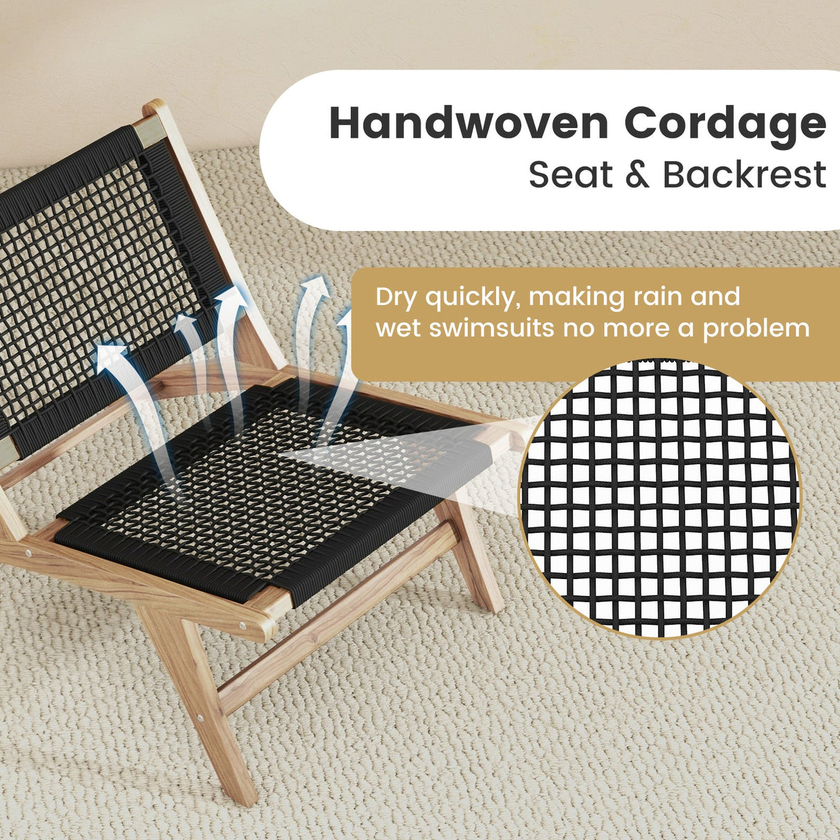 Silla de Teca de Interior o Exterior con Asiento y Respaldo de Cuerda Trenzada a Mano