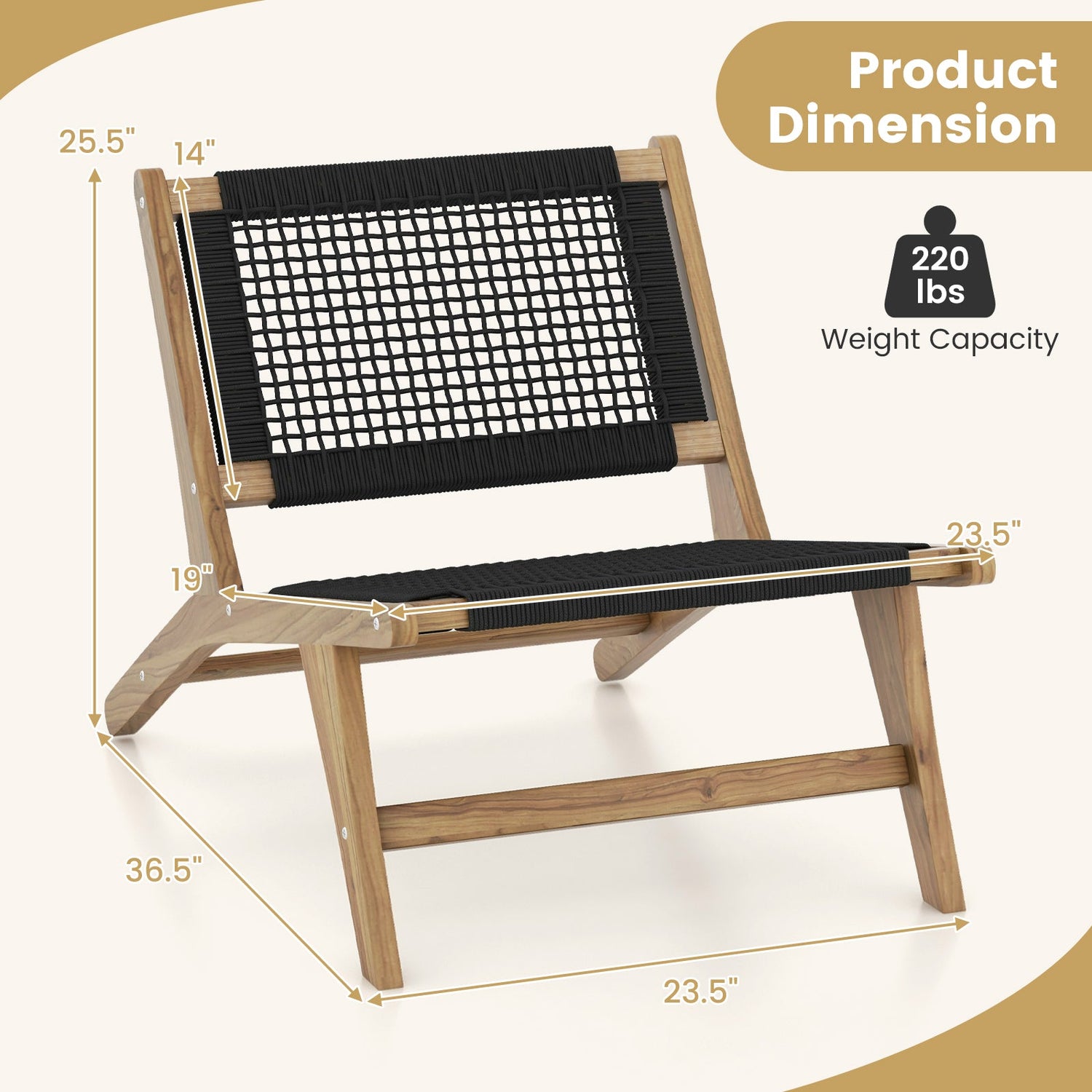 Silla de Teca de Interior o Exterior con Asiento y Respaldo de Cuerda Trenzada a Mano