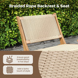 Teak Wooden Chair with Braided Rope Seat and Backrest for Backyard