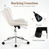 Sillón de oficina sin brazos Teddy Fleece, silla de tocador para maquillaje - Blanco