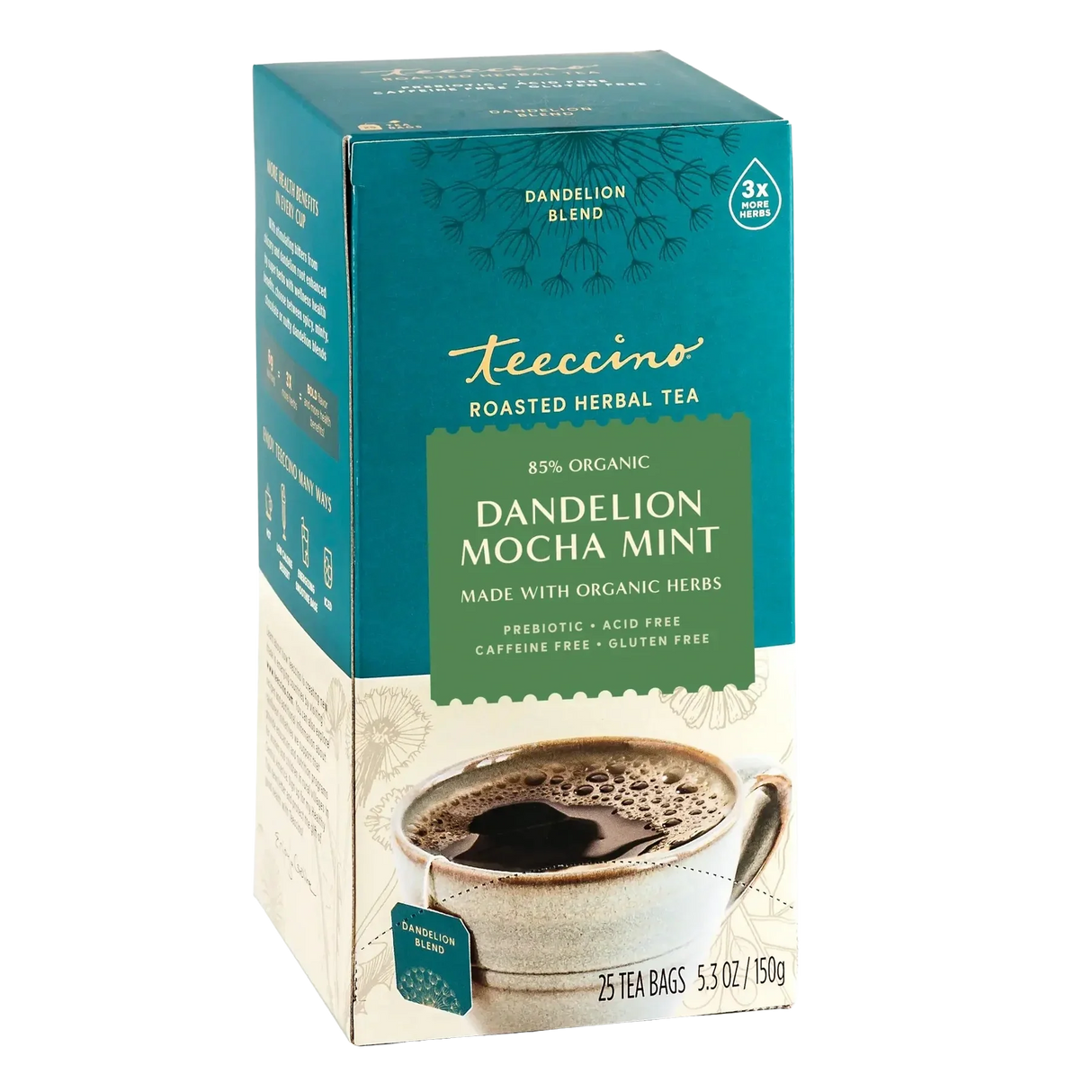 Té de hierbas tostado de diente de león con mocha y menta
