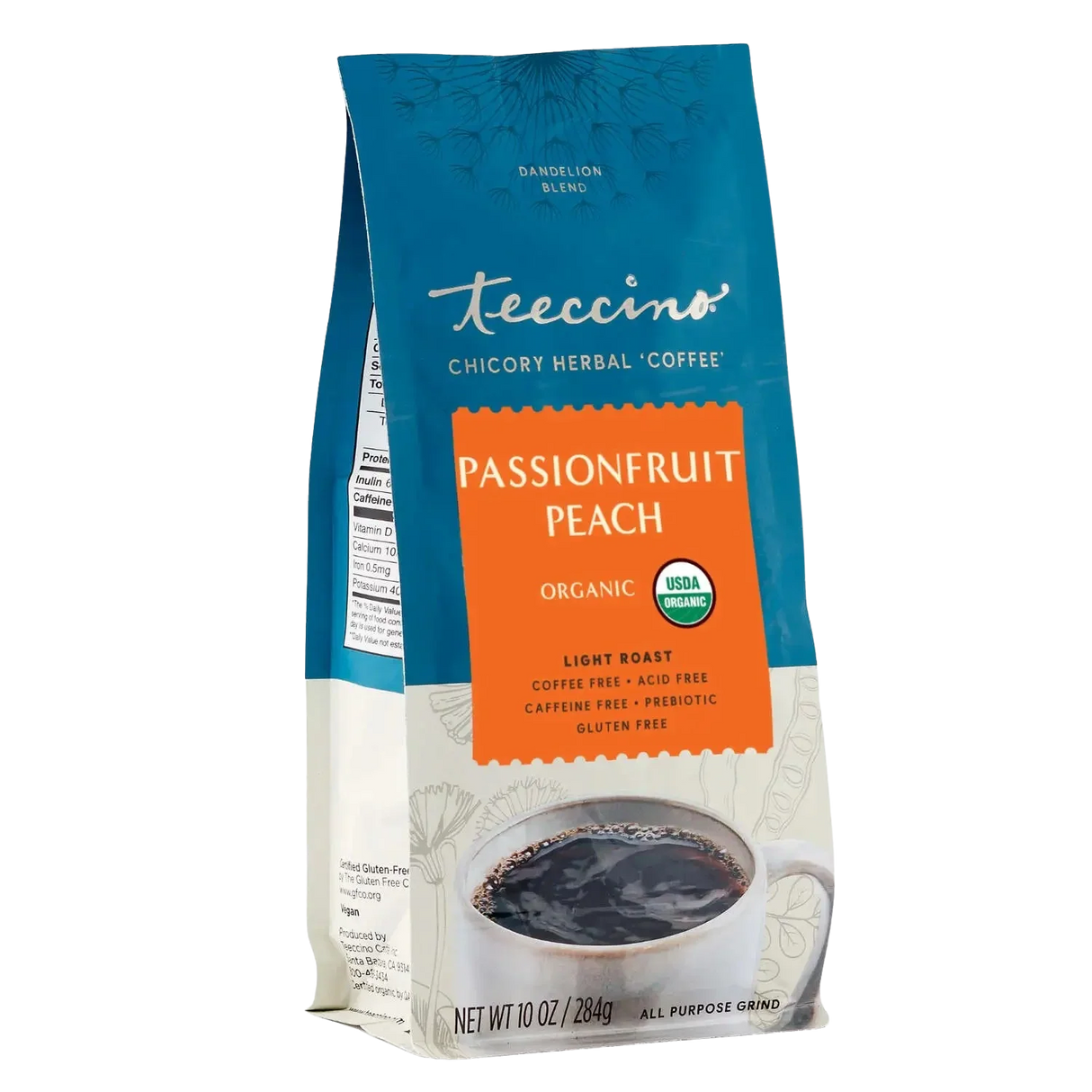 Café de hierbas de diente de león, maracuyá y durazno