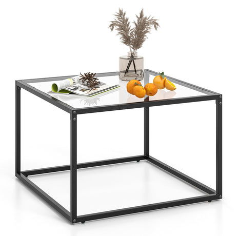 Mesa de té cuadrada de 27.5 pulgadas para el hogar con marco de metal resistente