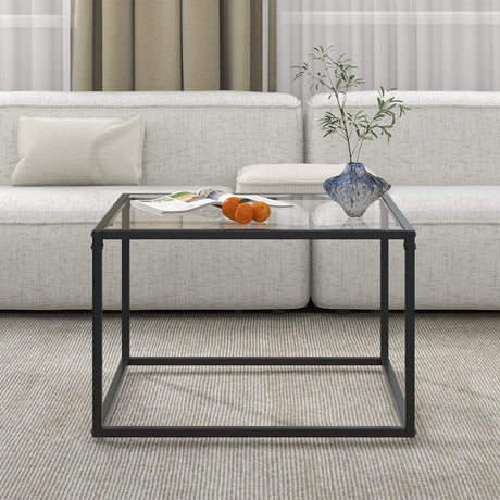 Mesa de té cuadrada de 27.5 pulgadas para el hogar con marco de metal resistente