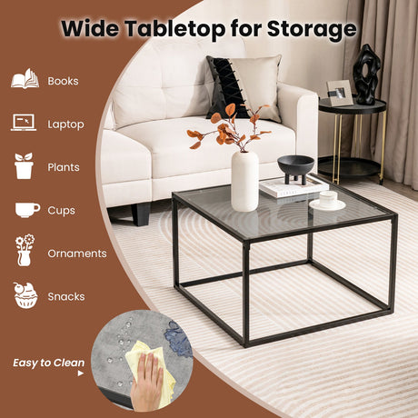 Mesa de té cuadrada de 27.5 pulgadas para el hogar con marco de metal resistente
