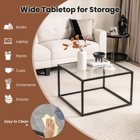 Mesa de té cuadrada de 27.5 pulgadas para el hogar con marco de metal resistente