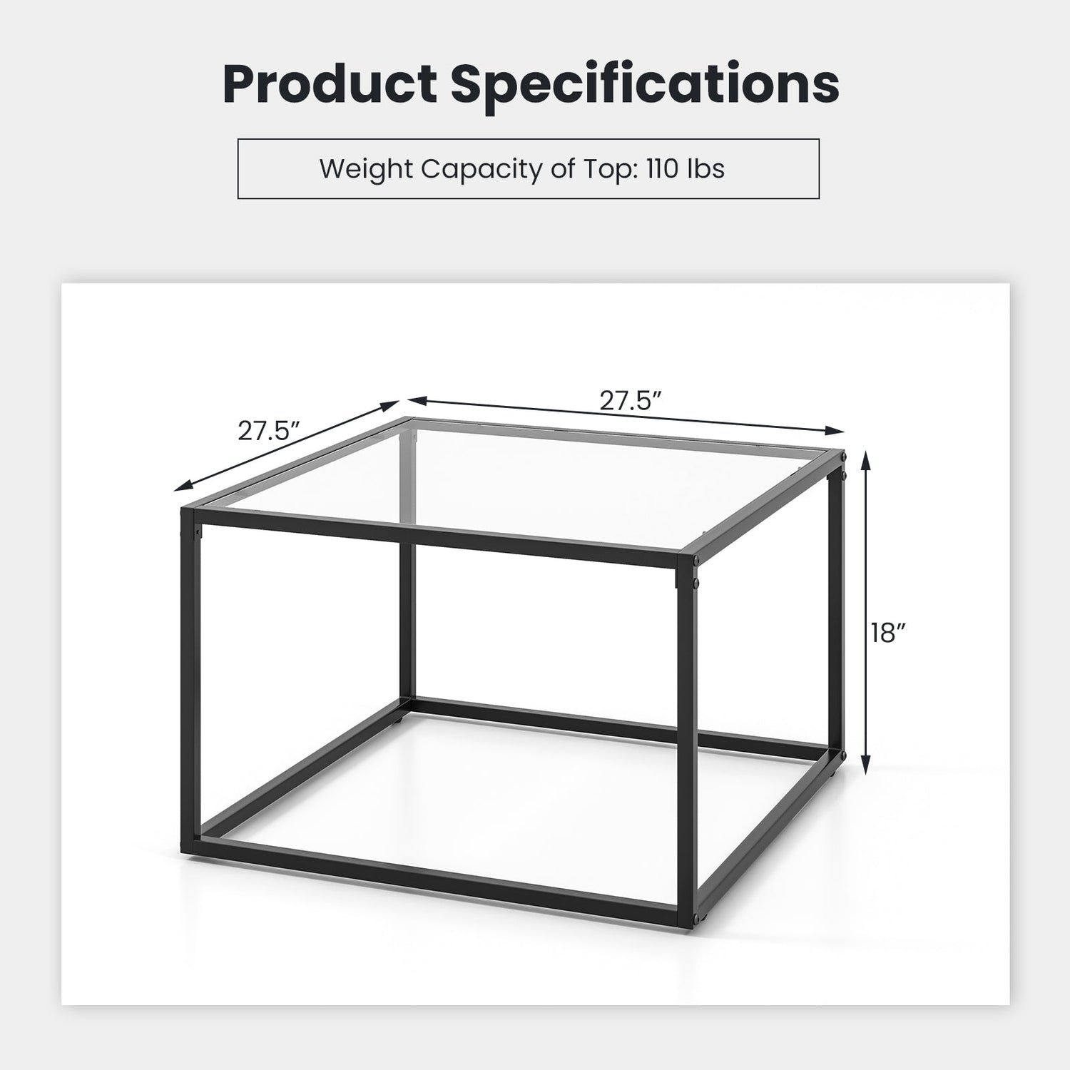 27.5 Inch Home Square Tea Table with Heavy-duty Metal Frame
