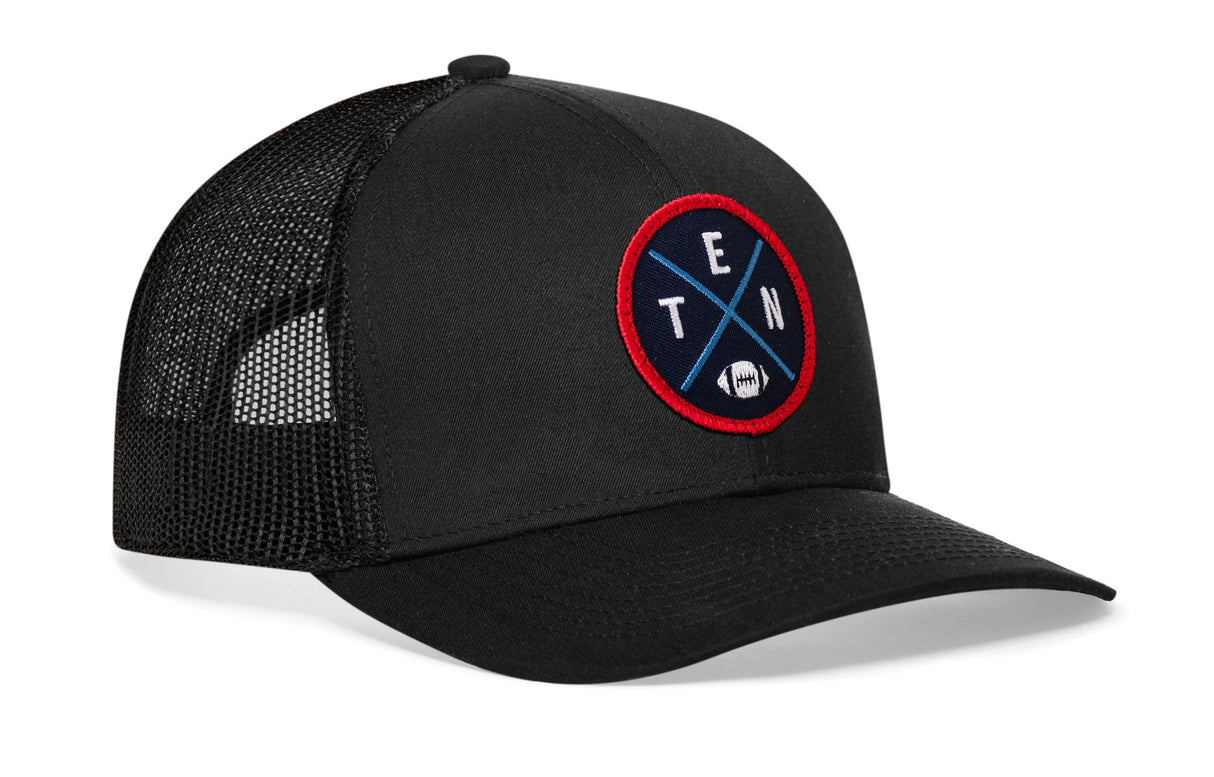 Tennessee Trucker Hat  |  Black TEN X Football Snapback