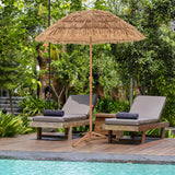 Sombrilla Tiki de paja de 6.5 pies con soporte plegable, botón de inclinación - Natural