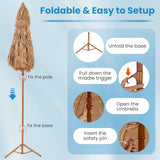 Sombrilla Tiki de paja de 6.5 pies con soporte plegable, botón de inclinación - Natural