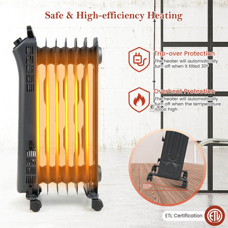 Calentador portátil de aceite de 1500W con 3 niveles de calor