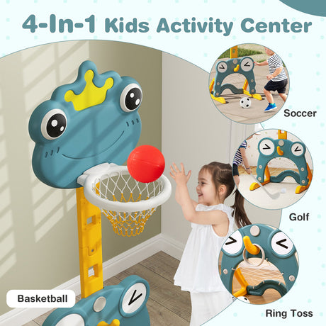 Canasta de baloncesto 4 en 1 para niños pequeños con aro y portería de fútbol para niños de 3+ años