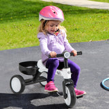 Triciclo convertible para niños pequeños con ángulo de dirección limitado de 86° y estructura de acero al carbono-Blanco