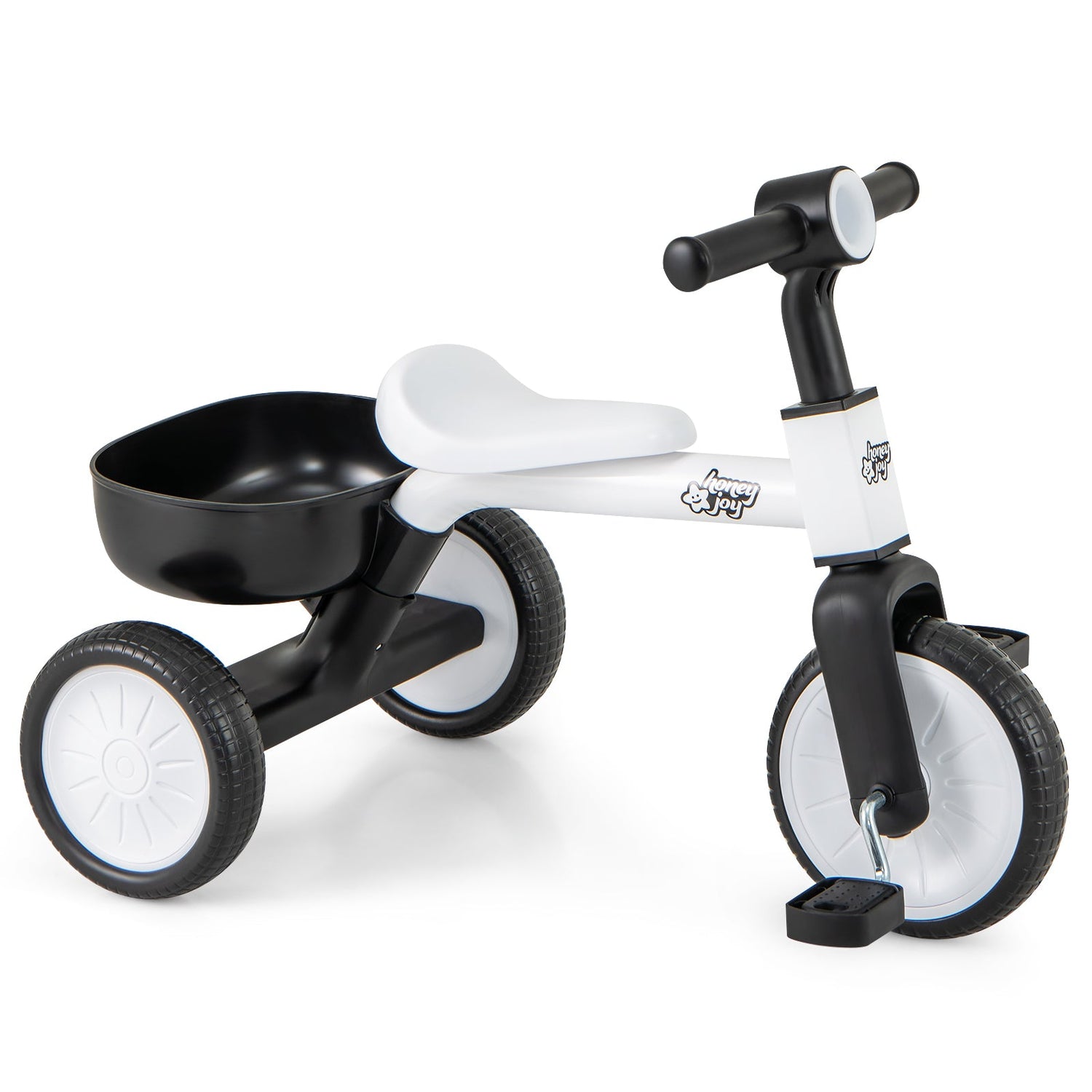 Triciclo convertible para niños pequeños con ángulo de dirección limitado de 86° y estructura de acero al carbono-Blanco