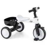 Triciclo convertible para niños pequeños con ángulo de dirección limitado de 86° y estructura de acero al carbono-Blanco